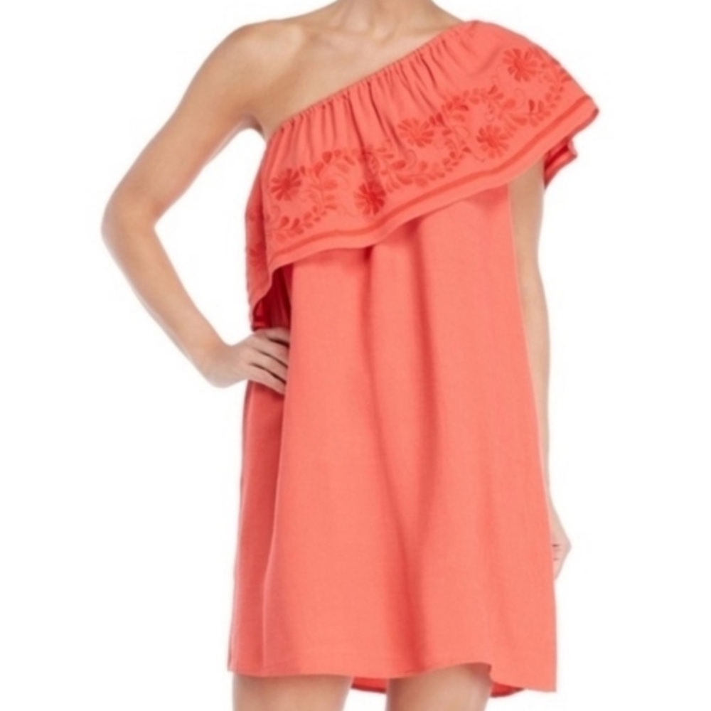 Rebecca Minkoff Rita embroidered one shoulder mini dress hibiscus Small